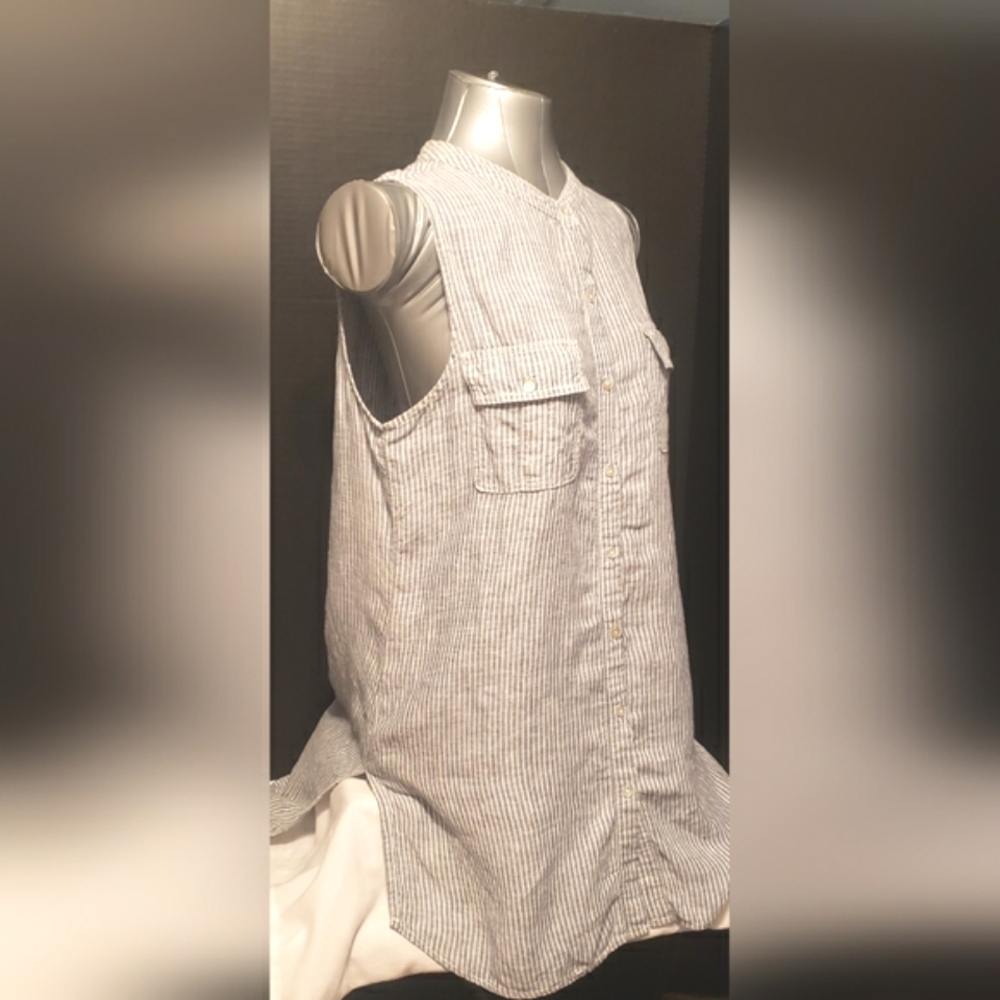 Artisan NY 100% Linen button Front Striped Sleeveless Blouse Size Large - Picture 4 of 8